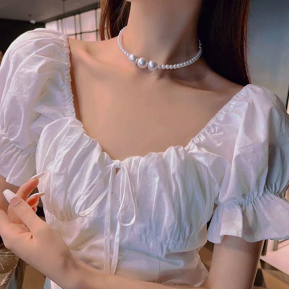 QQMALL Vòng cổ Chuỗi Hạt Phong Cách Hàn Quốc Cổ Điển Ngọt Ngào Cho Nữ