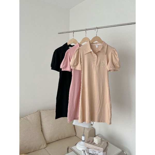 Váy body dáng chữ A logo cổ polo basic ulzzang chất mát - Ảnh thật Yena Closet