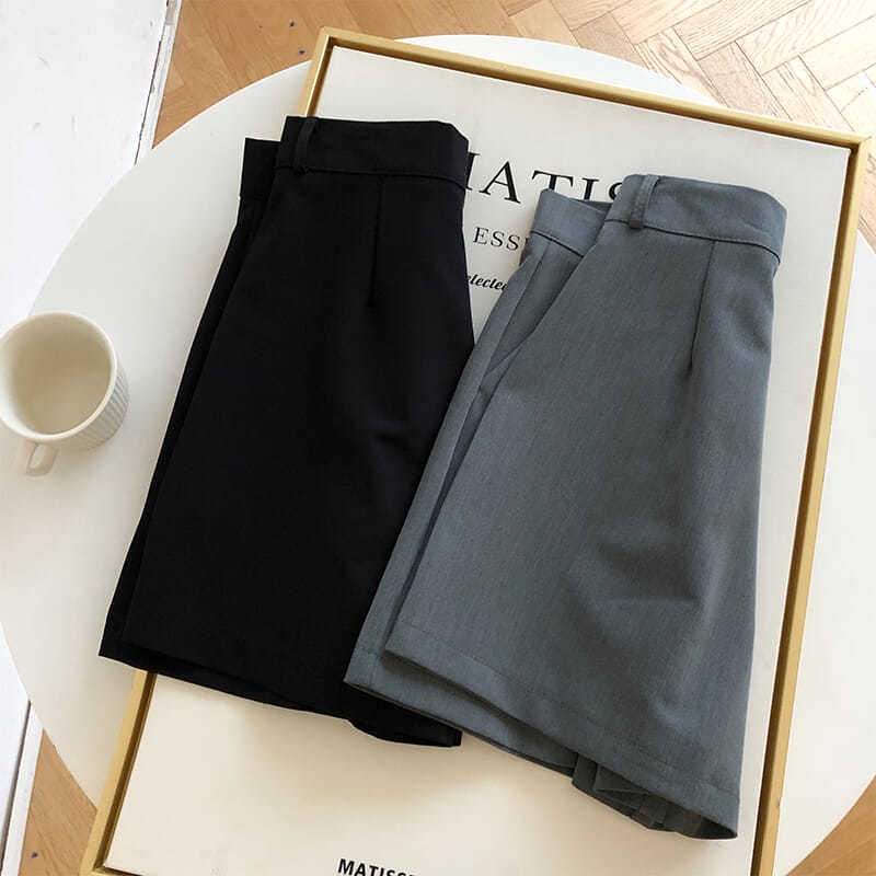 COZOKC COZOK Quần Đùi Lưng Cao Ống Rộng Kiểu Dáng Hàn Quốc Hợp Thời Trang