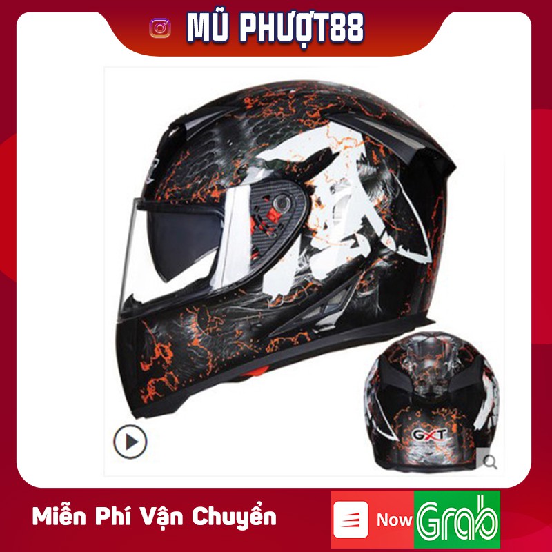 MŨ GXT FULLFACE 358 - MŨ TRÙM ĐẦU 2 KÍNH ĐỜI 2017 - TEM TRẮNG ĐỎ ĐEN