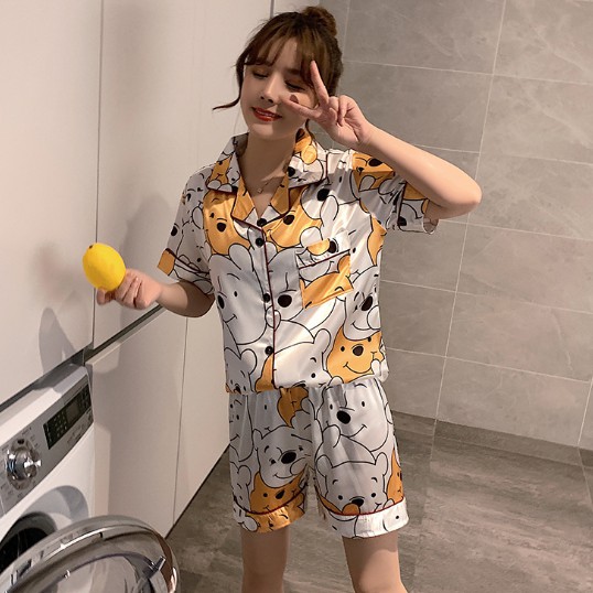 Bộ đồ pijama mặc nhà chất lụa ngắn tay kute - sẵn hàng
