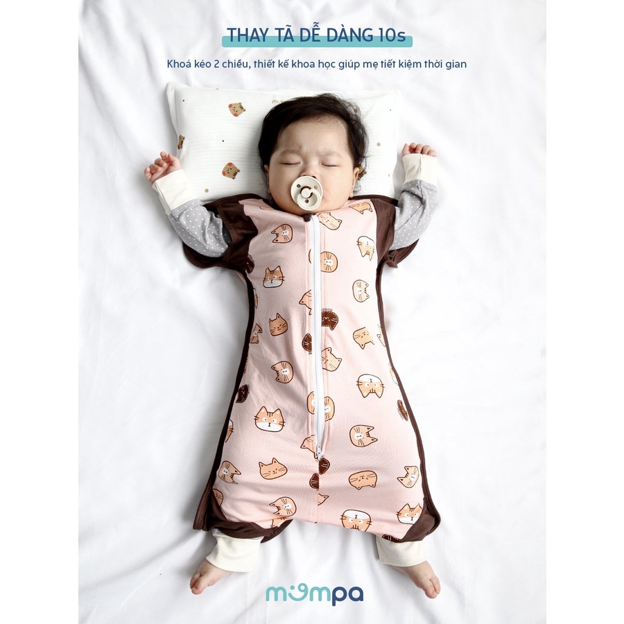 Nhộng chũn hở tay chân Mompa 0-9 tháng sợi tre hở tay chân khóa 2 chiều dễ mặc thay bỉm co giãn mùa hè thoáng mát 902