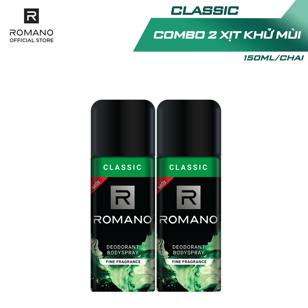 Combo 2 Xịt toàn thân Romano ngăn mồ hôi và mùi cơ thể 150ml/chai