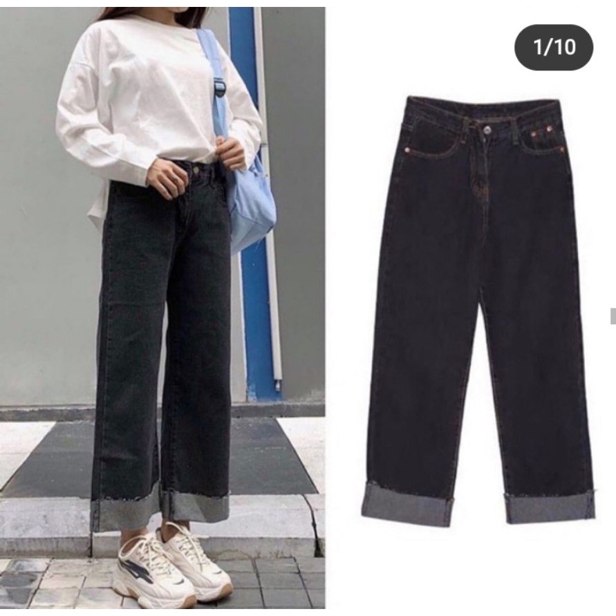 [ DÒNG ĐỜI CỨ TRÔI!! ] QUẦN JEAN ỐNG RỘNG NỮ CAO CẤP BABO LƯNG SIÊU CAO MÀU ĐEN LAI CUỐN CỰC HOT CỰC THỜI THƯỢNG-NL1230