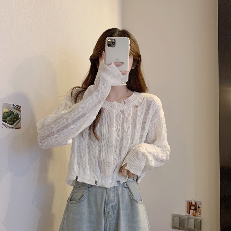 Áo cardigan Zhelihangfei dệt kim tay dài lưng cao dáng ôm dễ phối đồ