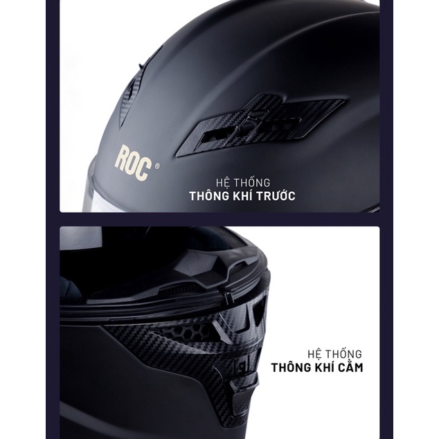 Mũ nón bảo hiểm fullface ROC 03 R3 R03 2 kính chính hãng cao cấp tem v2 đen mờ nhám bóng Leopard giá rẻ bảo hành