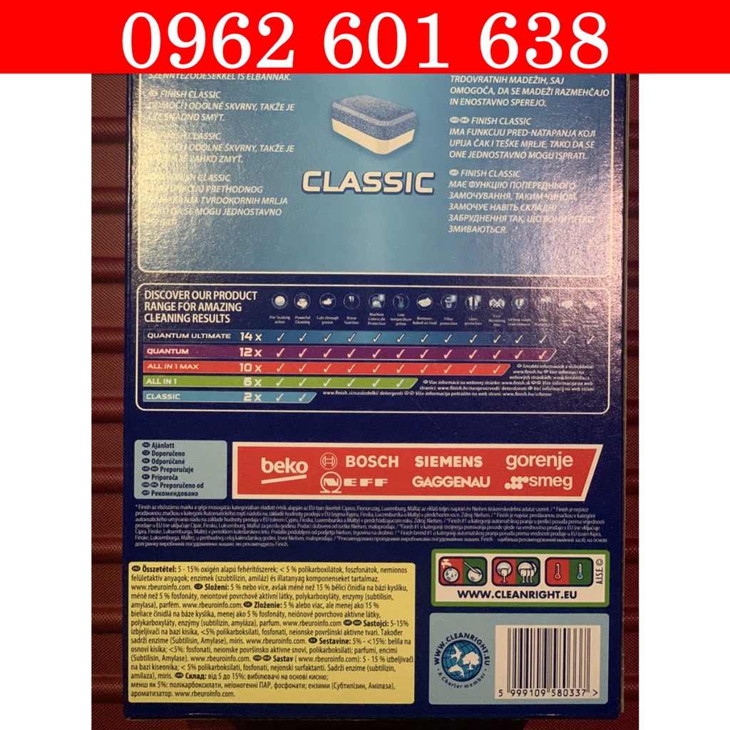 COMBO FINISH: VRB Classic 90 viên + Muối 1,5kg + Bóng 750ml