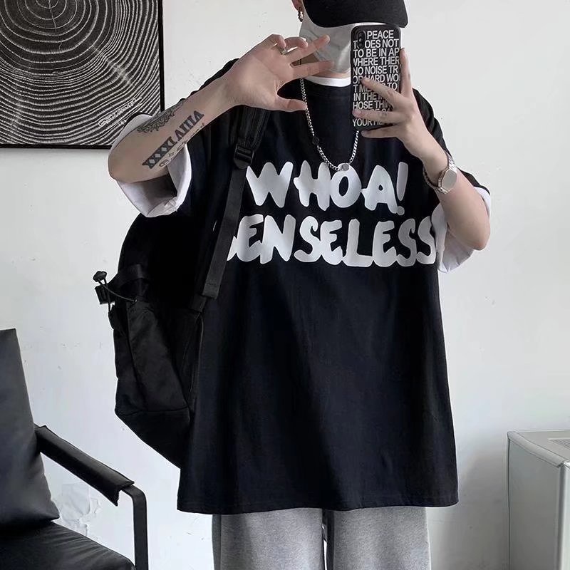 Áo Thun Tay Ngắn Dáng Rộng In Chữ Thời Trang Mùa Hè Cho Nam Và Nữ size M-8XL