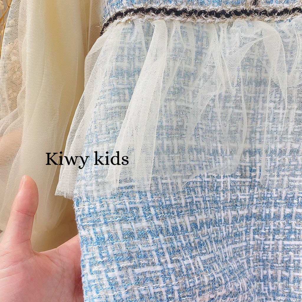 Váy dạ Tweed cho bé gái KIWY KIDS phối ren phong cách công chúa Kids11 cho bé từ 1 đến 4 tuổi