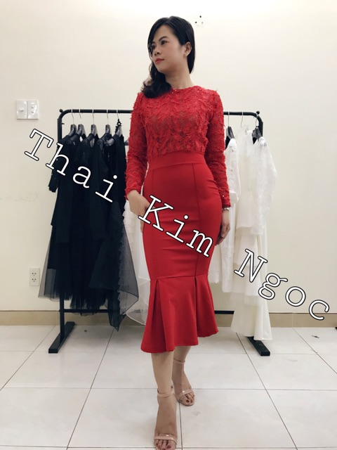 Đầm dự tiệc body lông vũ đuôi cá cao cấp kèm ảnh thật