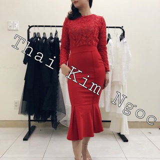 Đầm dự tiệc body lông vũ đuôi cá cao cấp kèm ảnh thật