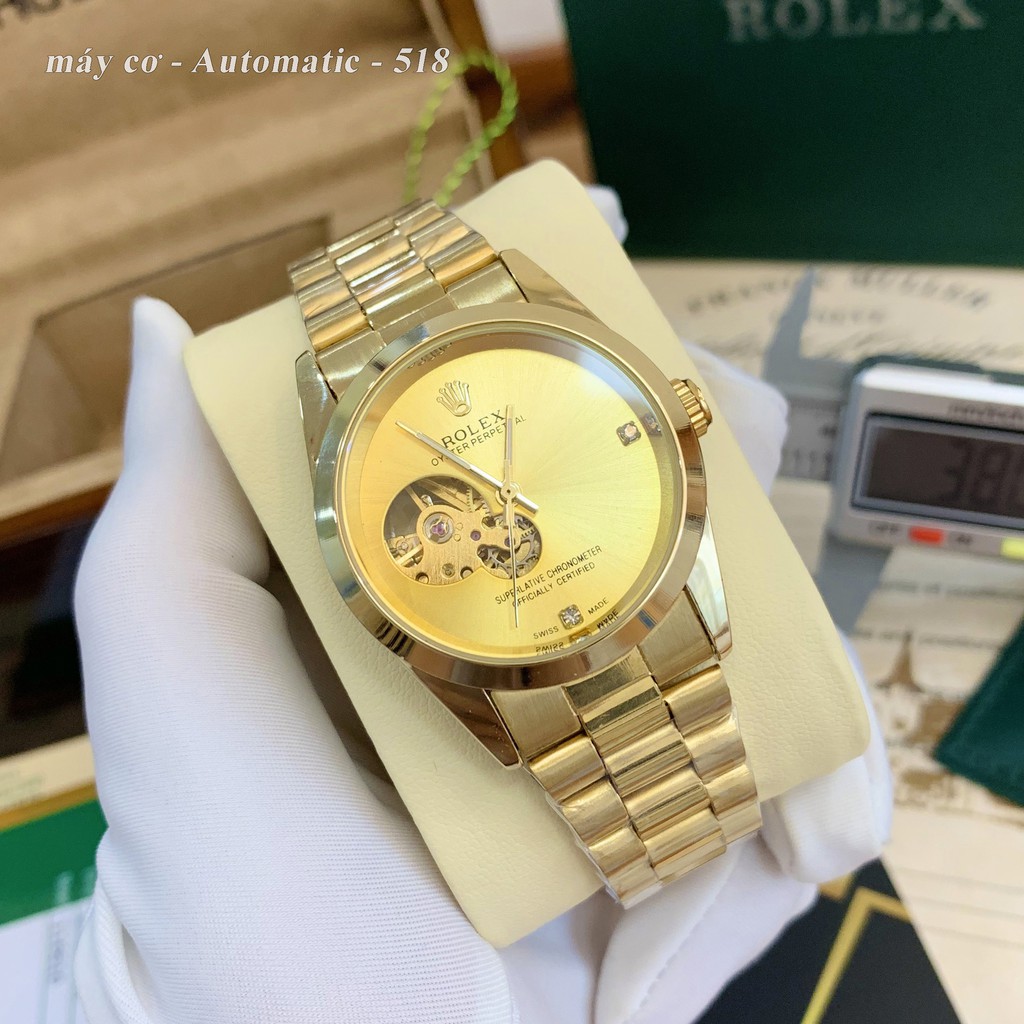 Đồng hồ nam Rolex máy cơ automatic mạ vàng 18K dây kim loại chống nước cao cấp DH518 sieucap64