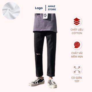 Quần jean baggy, quần bò đen rách gối và rách gấu phong cách hàn quốc