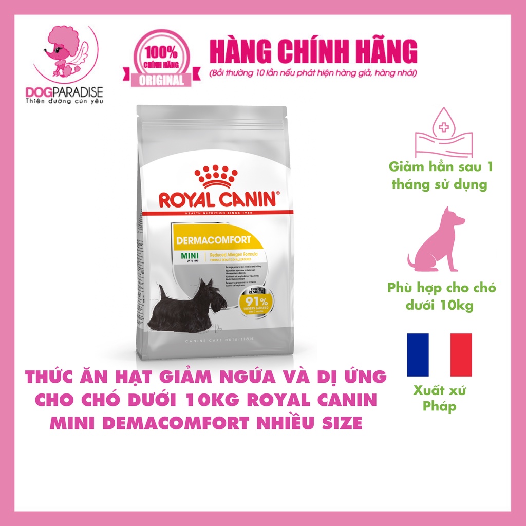 Thức ăn hạt giảm ngứa và dị ứng cho chó dưới 10kg Royal Canin Mini Demacomfort nhiều size - Dog Paradise