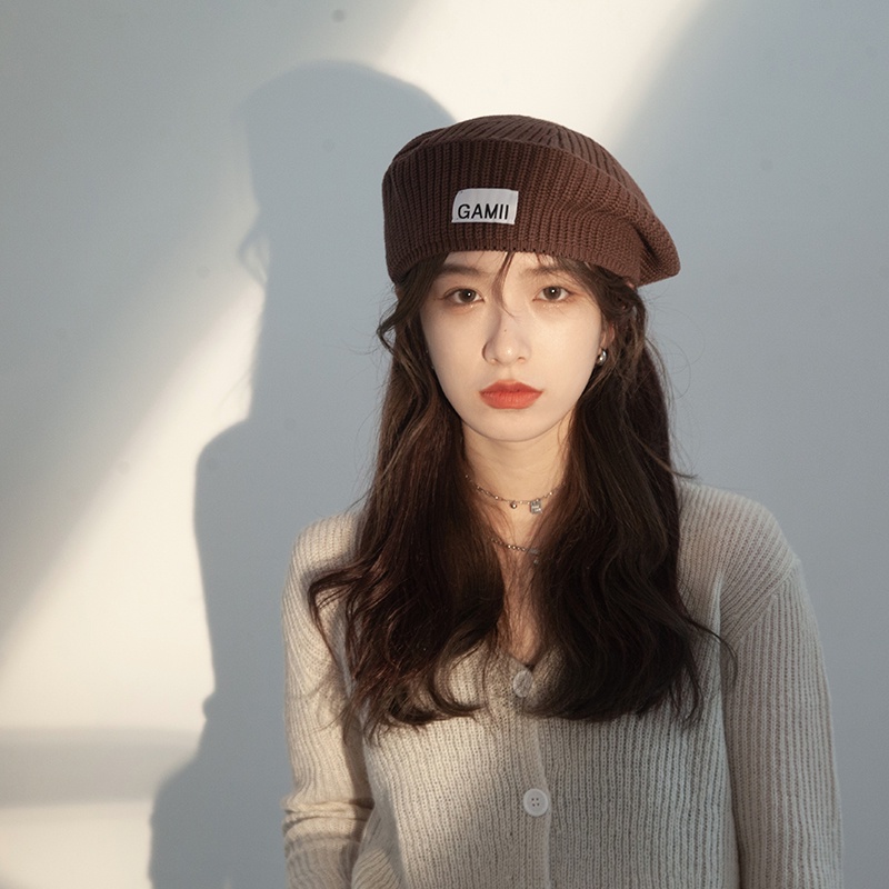 Nón Beret Len Màu Đen Thời Trang Hàn Quốc Cho Nữ