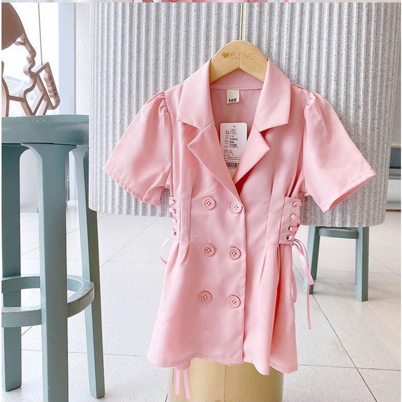 Váy bé gái phong cách Hàn quốc, size 9-28kg dáng vest có dây đan 2 bên hông cực sành điệu Hongvibaby