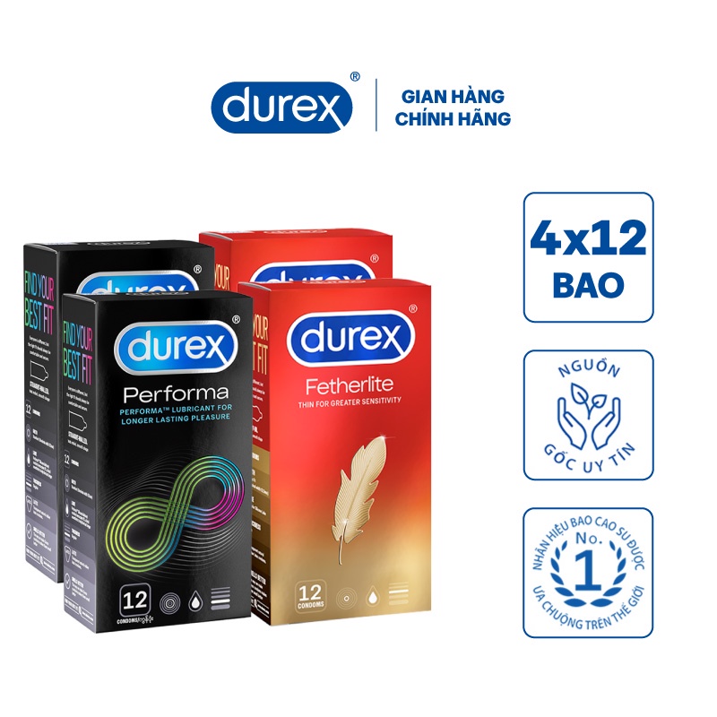 Bộ 4 hộp bao cao su Durex Performa và Durex Fetherlite (12 bao/hộp)