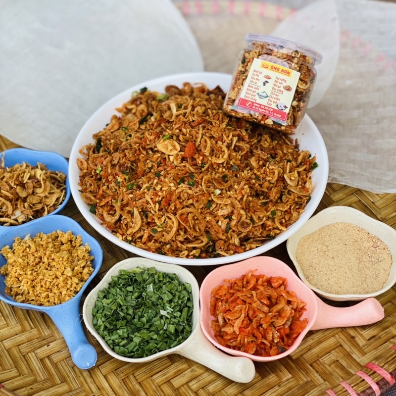 Muối Tôm Hành Phi ÔNG BỐN - Tặng Kèm 50g Bánh Tráng Phơi Sương(hũ 120ml)