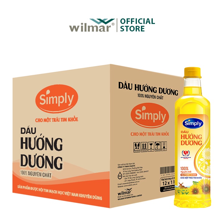 [Hỏa Tốc HCM] Thùng 12 chai Dầu hướng dương Simply 1L date mới nhất