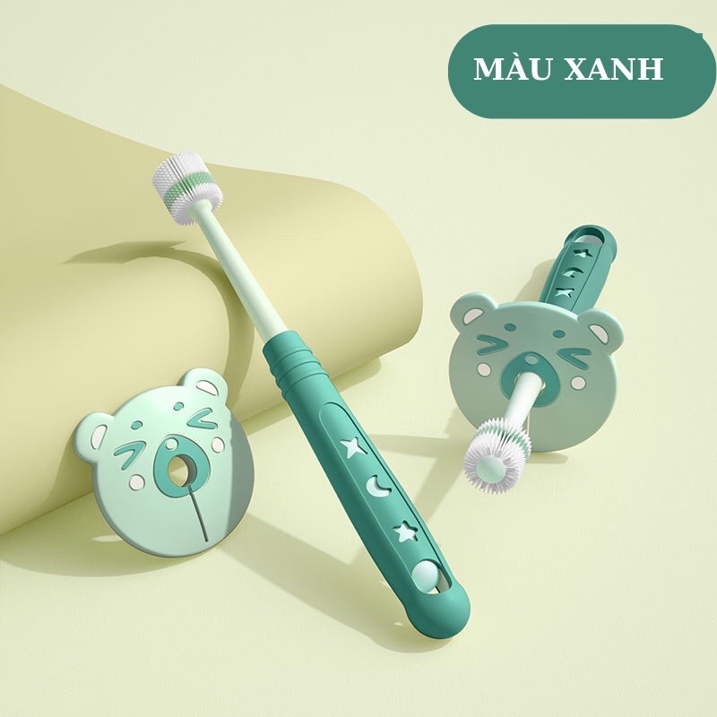 Bàn Chải Đánh Răng Siêu Mềm Cho Bé Xoay 360 Độ Mẫu Mới, Bàn Chải Cầm Tay Cho Trẻ Từ 1 Tuổi Có Vách Ngăn An Toàn