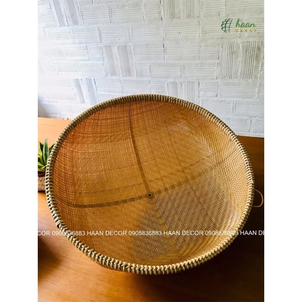 Lồng Bàn Tre Núm Gỗ Đậy Thức Ăn, Trang Trí Nhà Bếp; Lồng Bàn Tre Đan Kỹ