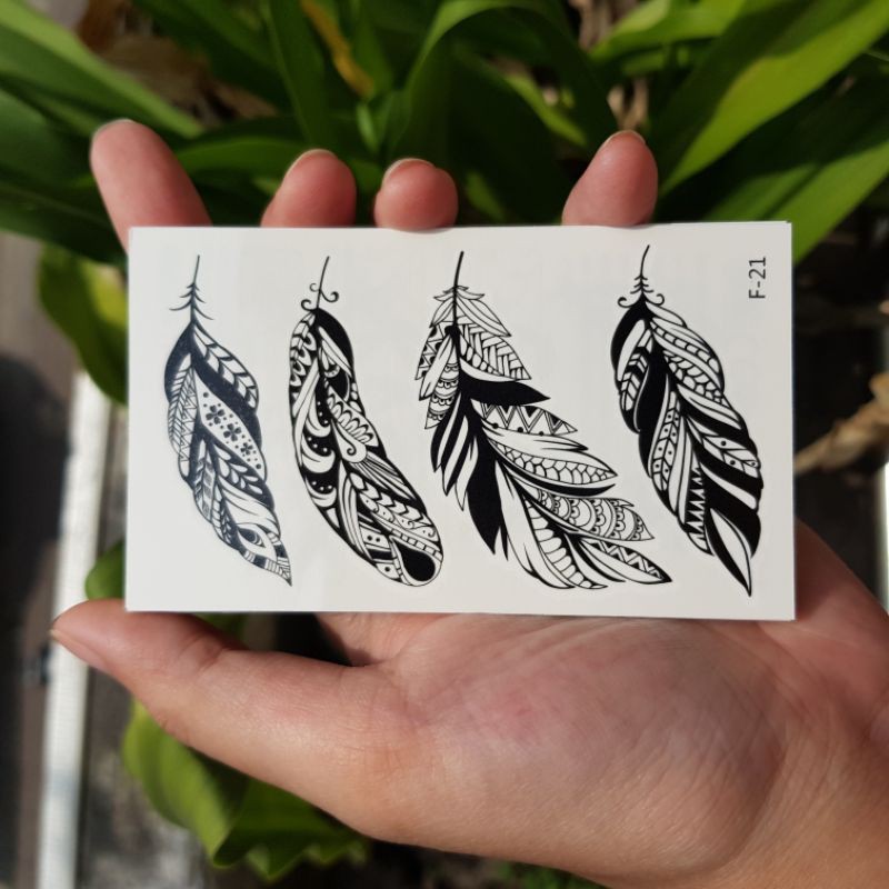 Hình xăm lông vũ đơn sắc f21. Xăm dán tatoo mini tạm thời, size &lt;10x6cm