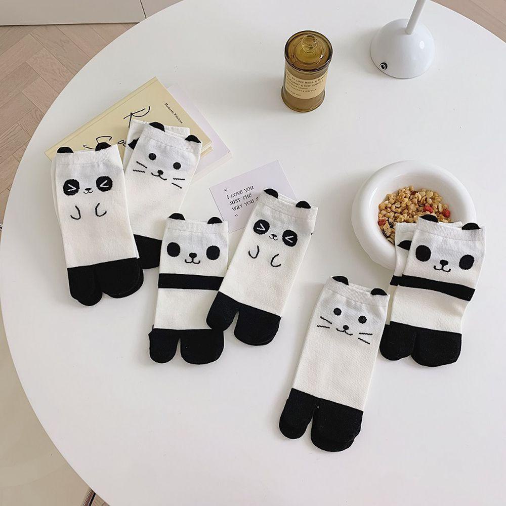 Vớ Cotton Màu Trơn Họa Tiết Mèo / Gấu Trúc Phong Cách Hàn Quốc Độc Đáo Thoải Mái Cho Nữ