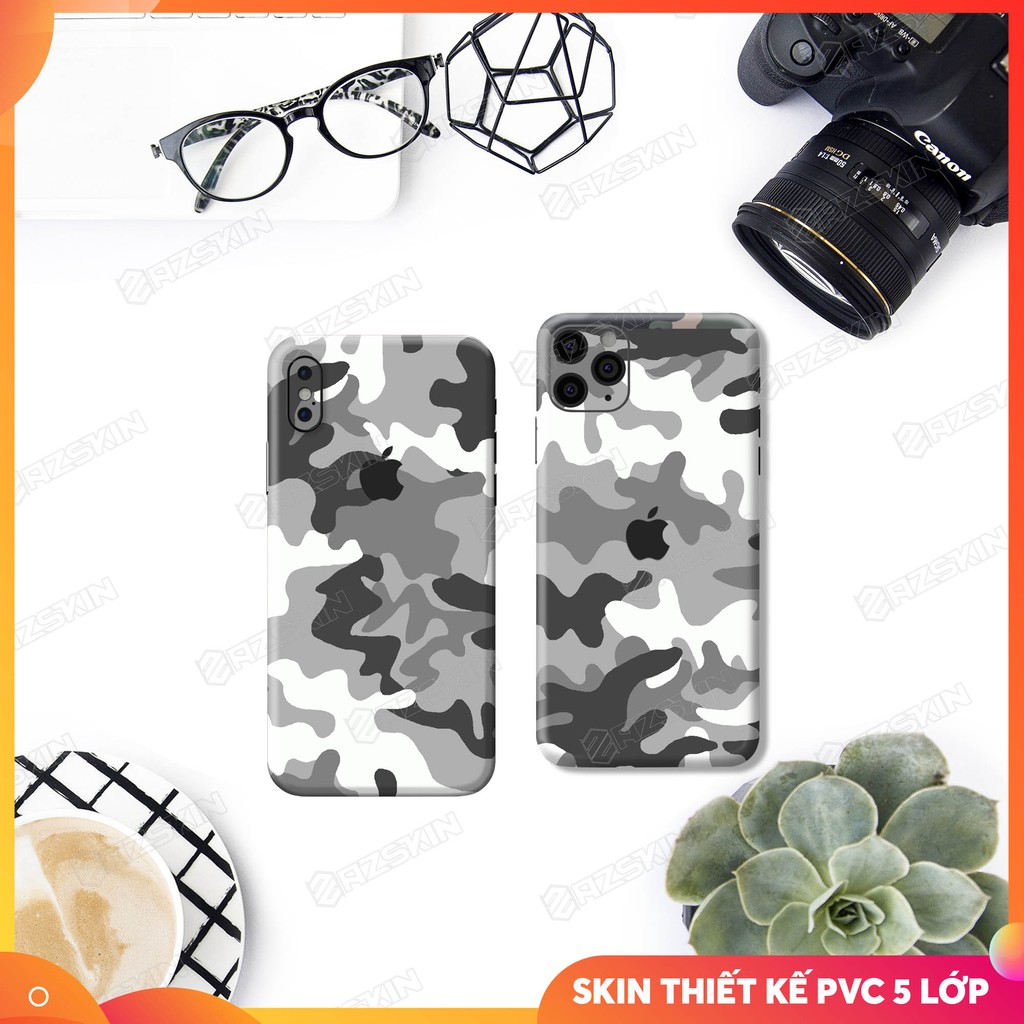 Dán Skin IPhone Camo Trắng Đen Full Lưng viền | Skin IPhone 5 Lớp Chất Liệu Cao Cấp Chống Xước, Chống Thấm, Chống Bay