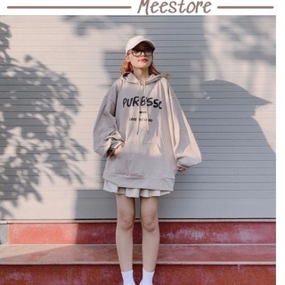 Áo nỉ hoodie in chữ Pur nữ Mee- Sweater dáng rộng dài tay có mũ Ulzzang