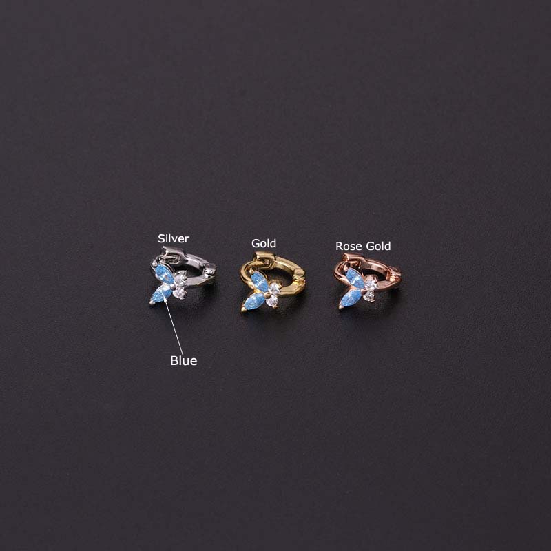 Khuyên tai hình tròn 6mm hình bướm bằng đồng đính đá zircon