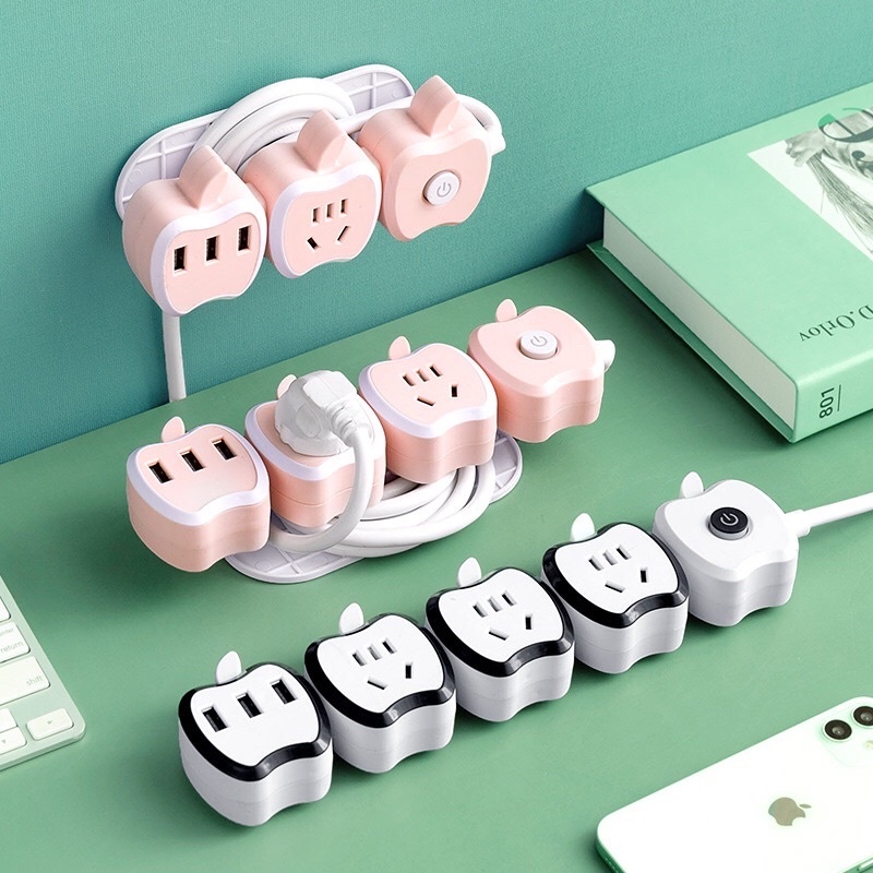 Ổ điện 3 lỗ cắm phích 2 chấu, 3 chấu - Ổ cắm điện quả táo tích hợp 3 cổng cắm USB công suất tối đa 2500W BoreMart