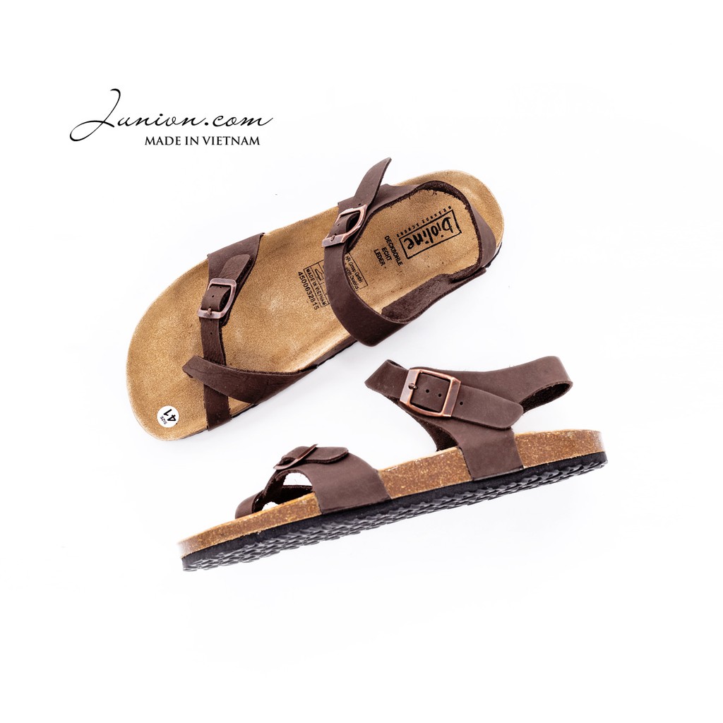 [DA BÒ THẬT] D14-Dép Sandal da bò quai chéo, xỏ ngón (Đế trấu)– Juni Store