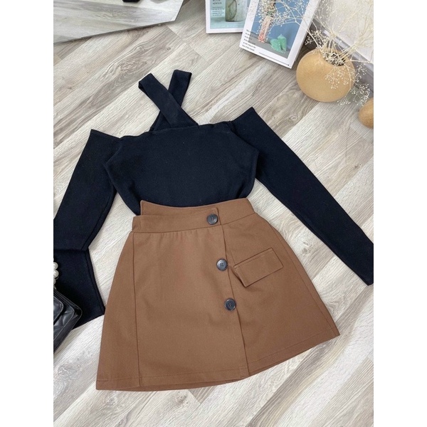 SET ÁO ĐỎ BẸT VAI TD x CHÂN VÁY ❤️ | BigBuy360 - bigbuy360.vn