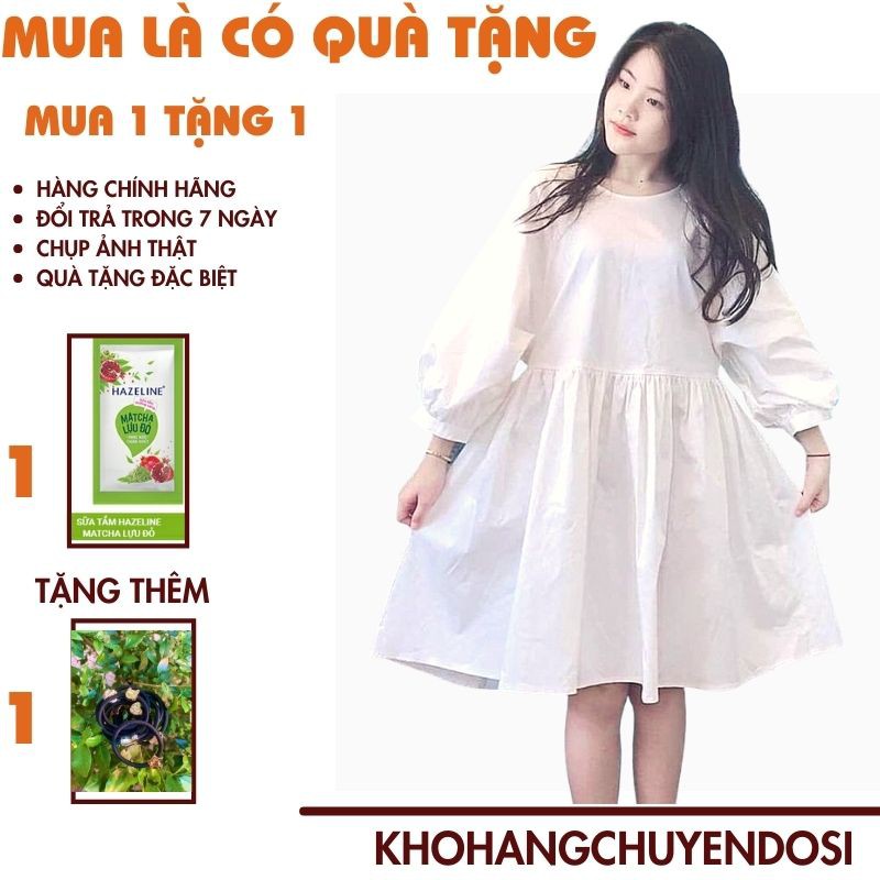 Đầm Babydoll Tay Phồng 🌸 Váy Nữ Trơn Dáng Xòe 2 Màu Đen Trắng  ,Kho Hàng Chuyên Đồ Sỉ