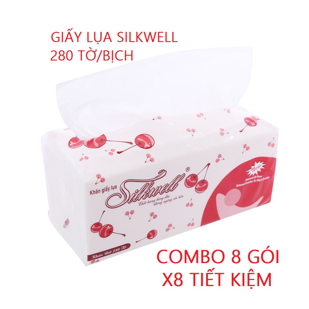 [Mã 267FMCGSALE giảm 8% đơn 500K] COMBO 8 GÓI KHĂN GIẤY SILKWELL 280 TỜ / GÓI