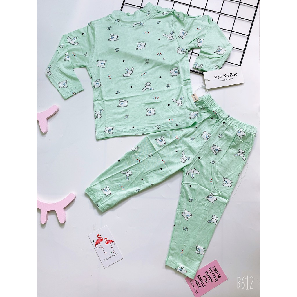 Bộ dài tay thun lạnh cổ cao 3cm Peekaboo, thích hợp mùa thu đông, nằm điều hòa, bộ quần áo cổ cao cho bé trai/ gái