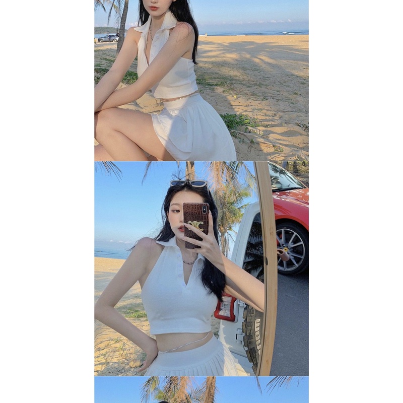 Áo yếm ngắn dệt kim thiết kế quyến rũ cho nữ