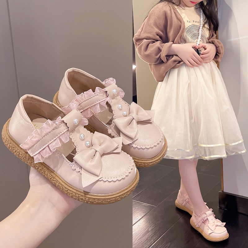 Giày Búp Bê Da Đế Mềm Đính Hạt Giả Ngọc Trai Xinh Xắn Phong Cách Lolita 2022 Cho Bé Gái