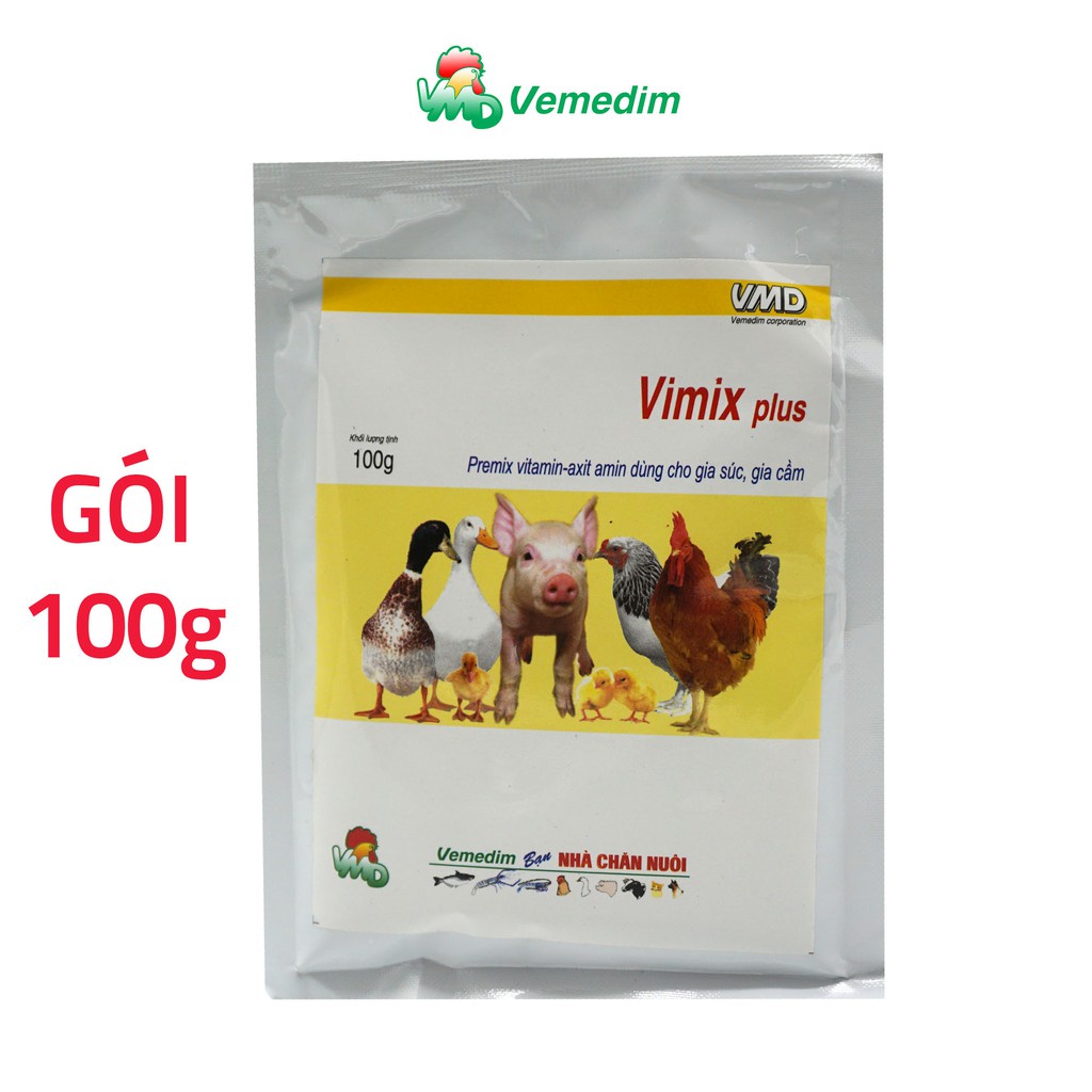 Vemedim Vimix plus Bổ sung vitamin, axit amin cho gia súc, gia cầm (gói 100g)