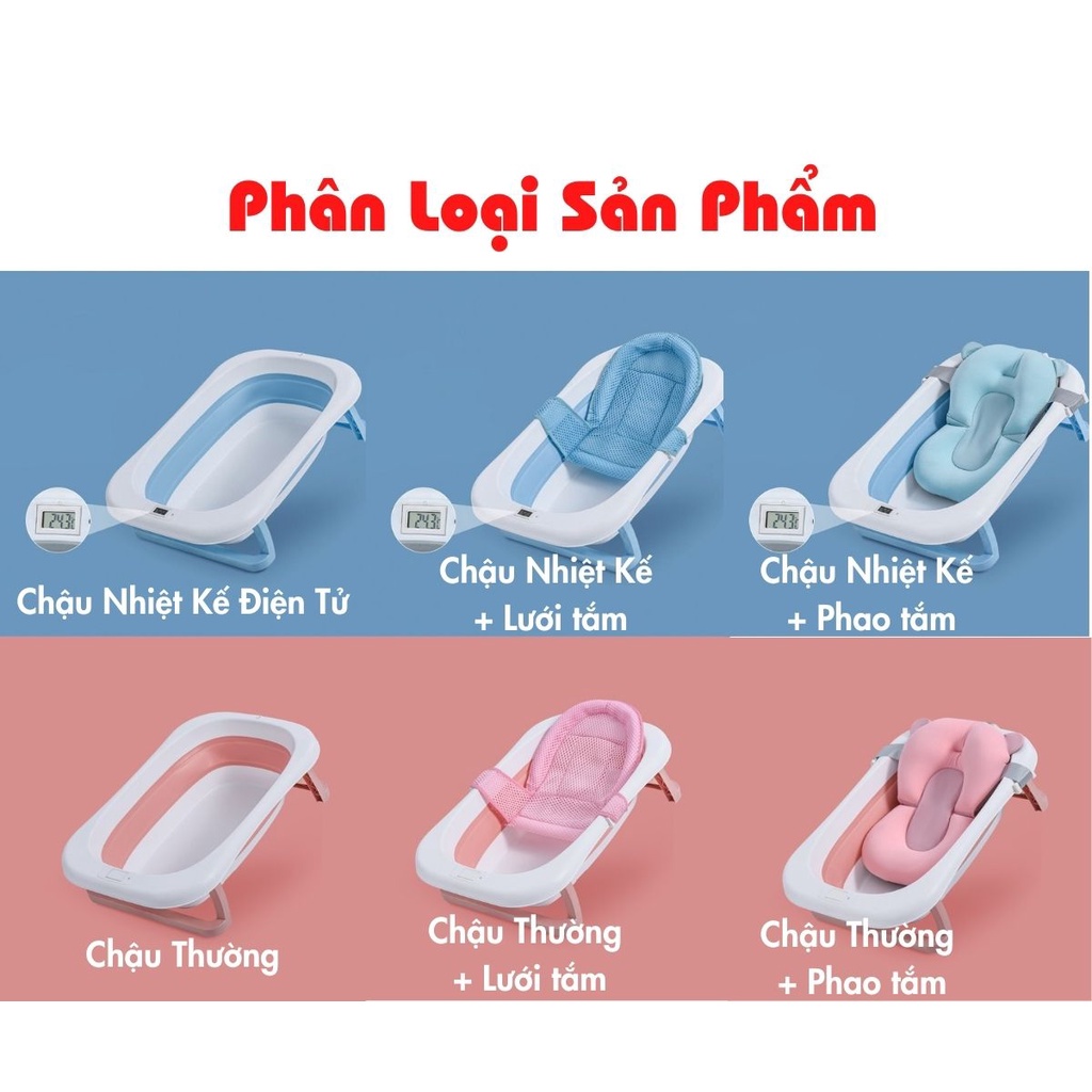 Chậu tắm cho bé, Chậu tắm gấp gọn cho bé, kèm nhiệt kế điện tử và phao tắm, lưới tắm cho bé sơ sinh Babyjoy