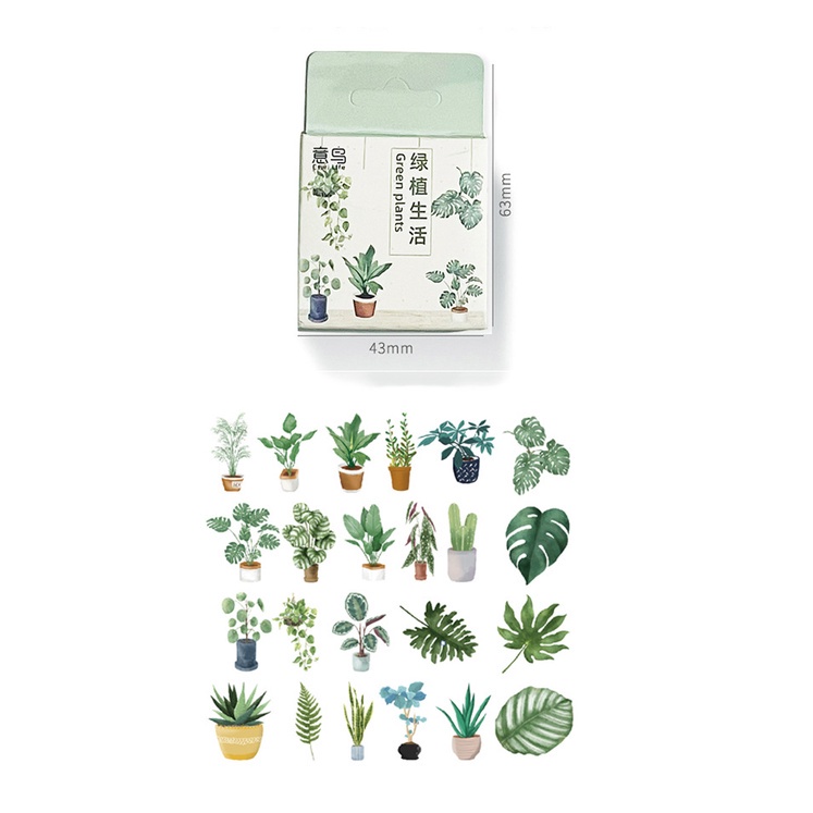 Hộp 46 chiếc sticker chậu cây cảnh màu trầm dùng decor Sổ Bullet Journal, Scrapbook, Thư thiệp quà - Tanpopo Sticker