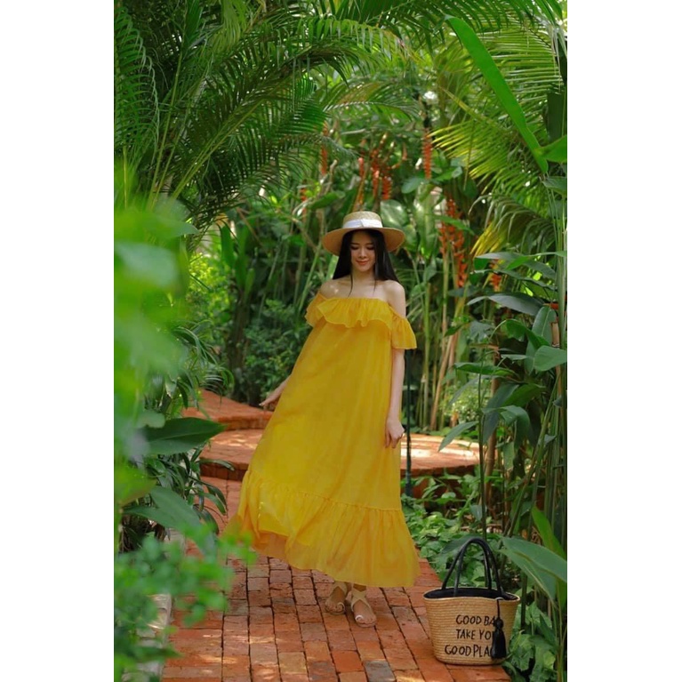 Váy đầm maxi bèo trễ vai 4 màu siêu xinh thải dáng đẹp 2 lớp XUKA DRESS DT008 có ảnh thật kèm video