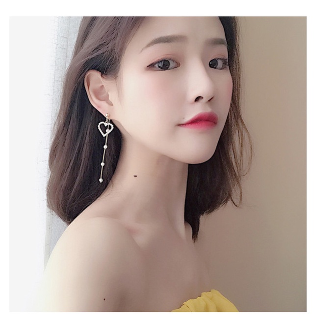 Khuyên Tai Hình Trái Tim Đính Đá Pha Lê Và Ngọc Trai Nhân Tạo Phong Cách Hàn Quốc Mới