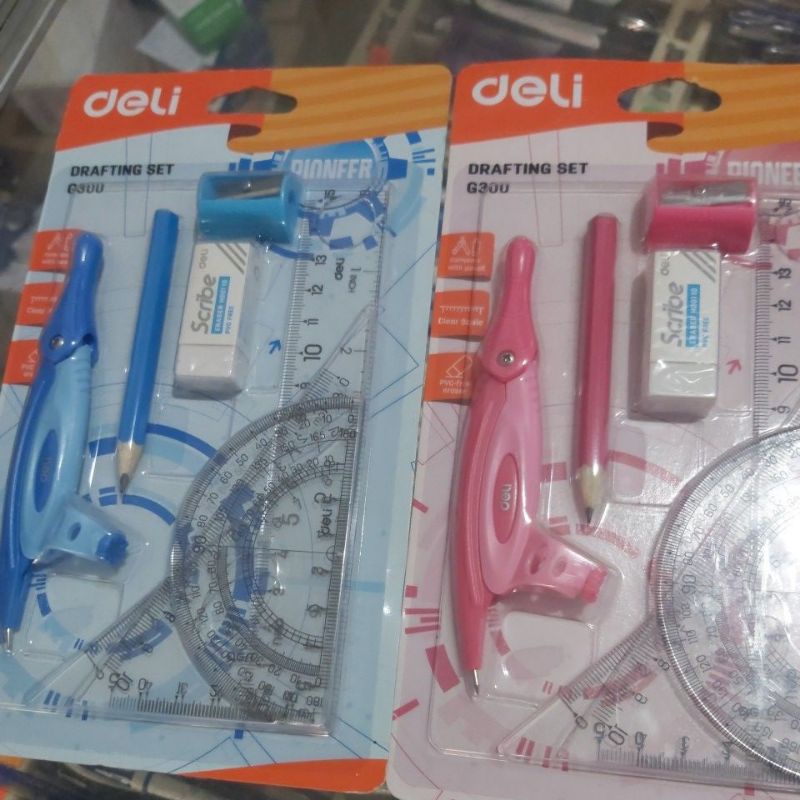 Bộ thước kẻ, compa Deli G300 ( tặng kèm gọt, tẩy)