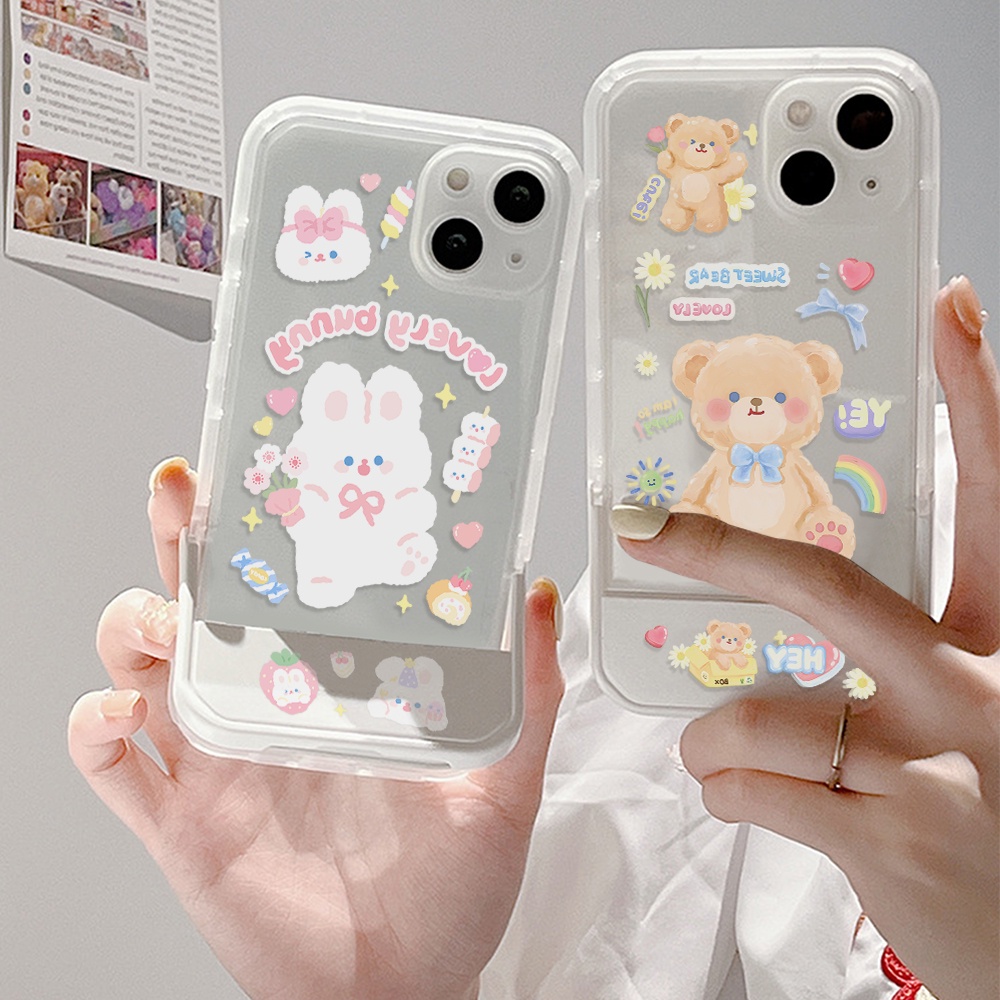 Ốp Điện Thoại Mềm Chống Sốc Có Giá Đỡ Hình Gấu Thỏ Dễ Thương Cho Iphone 11 13 12 Pro Max XS Max X XR 7 8 Plus