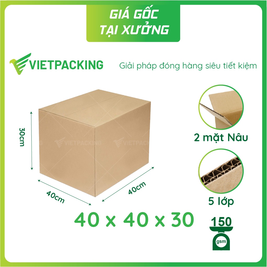 40x40x30 (5 lớp) - 4 thùng carton dọn nhà, văn phòng, siêu bền cứng V206