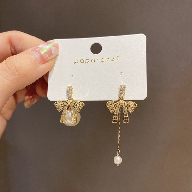 Hoa tai bạc 925 thiết kế kiểu nơ đính ngọc trai giả thời trang dành cho nữ