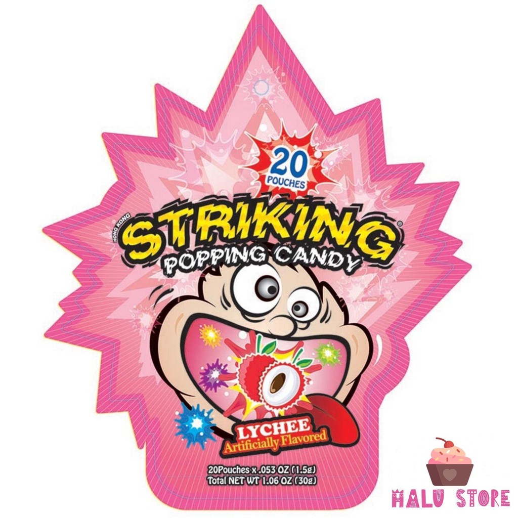 TỔNG HỢP 7 LOAI KẸO NỔ STRIKING ÚC GÓI 30G GỒM 20 GÓI NHỎ