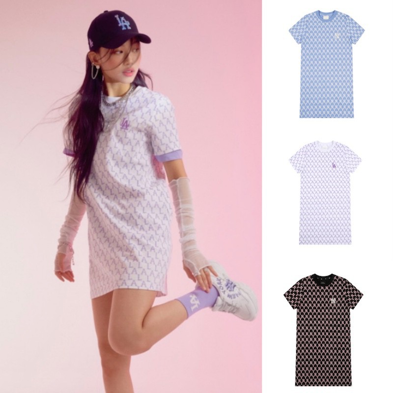 ♣◙❖⊙Áo thun nữ Yuan Thương hiệu thời trang Hàn Quốc MLB váy len ngắn tay hoa cổ điển lửng