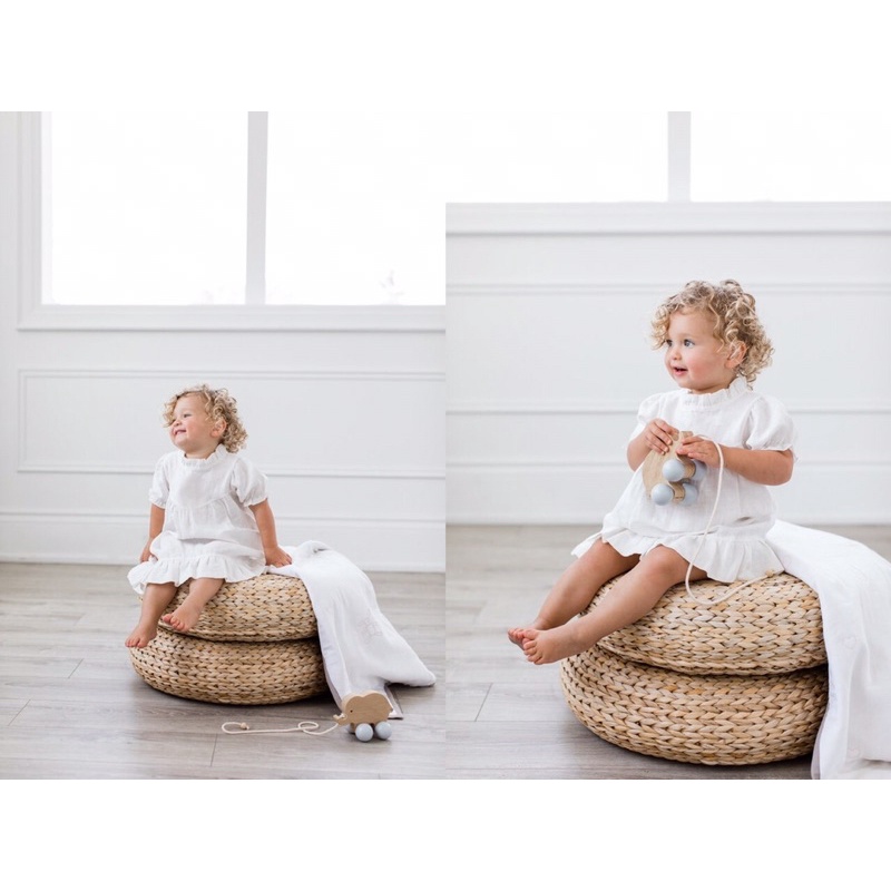 Váy đầm Zara trắng bèo cổ tay bồng bé gái